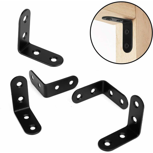 Black Right Angle Bracket L Shaped Metal Corner Braces With Screws For Wood Furniture Cupboard Support 20 pcs V1188-MS-227-2354