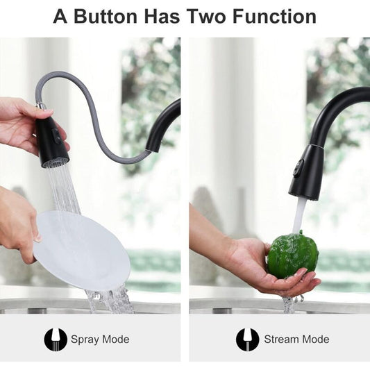Black Kitchen Faucet, Stainless Steel Pull-Down Sprayer Sink Mixer Tap, 2 Spray Modes Kitchen Mixer Tap, High V1188-MS-227-2416