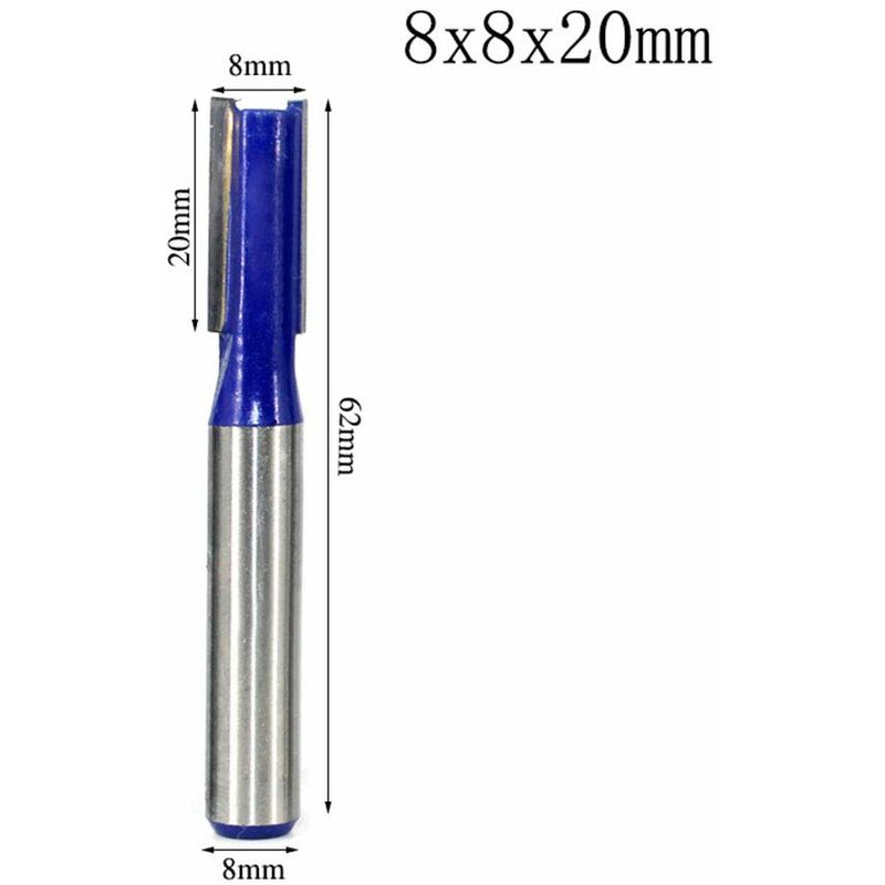 8 pcs 8Mm Shank Double Flute Straight ROuter Bit Set For Woodworking Tools 5Mm, 6Mm, 8Mm, 10Mm, 12Mm, 14Mm, V1188-MS-227-2434