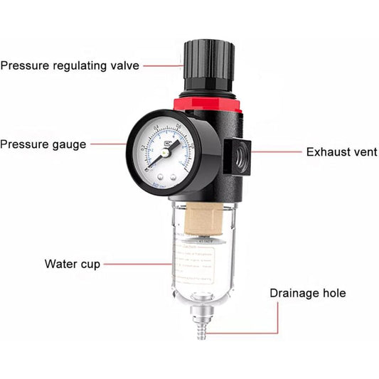 Compressed Air Oil Water Separator Tool Air Filter Trap Pressure Reducer With Gauge Pneumatic Regulator V1188-MS-227-2444