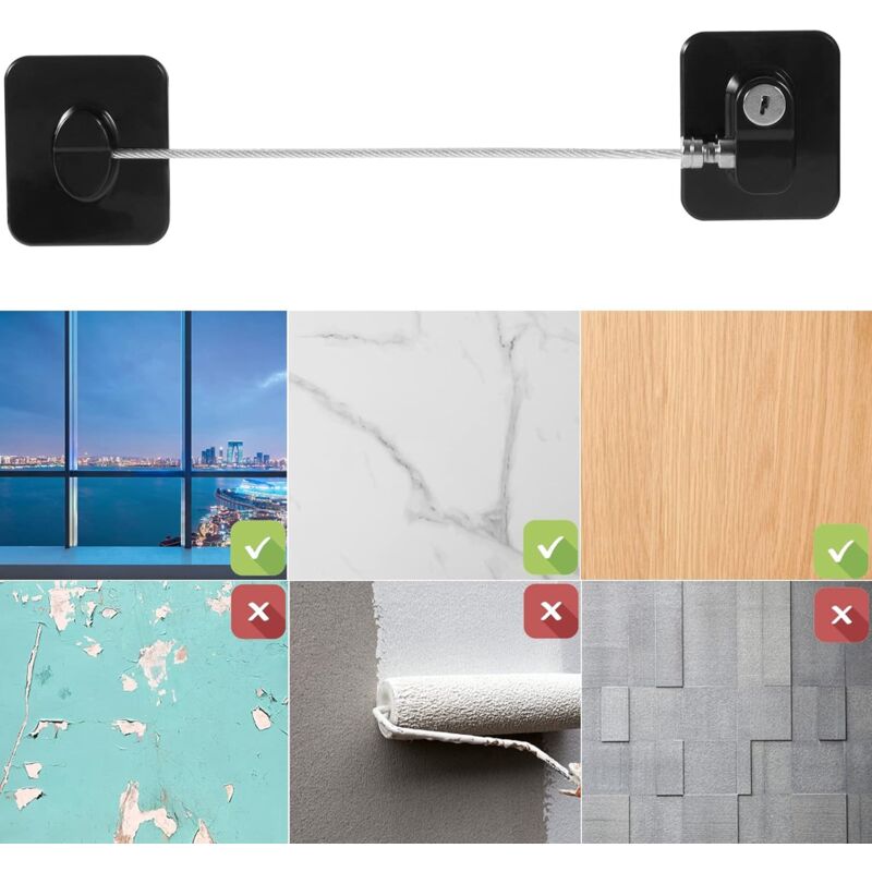 3 Pack Child Safety Window Lock, Adhesive Refrigerator Door Lock Opening Limit Cable Child Safety Window V1188-MS-227-2453