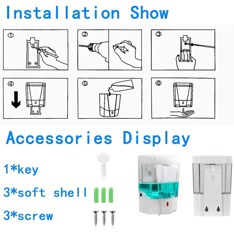 Automatic Hand Soap Dispenser, 700Ml Wall Mounted Soap Dispenser, Touchless Hand Sanitizer Shampoo Dispenser, V1188-MS-227-2460