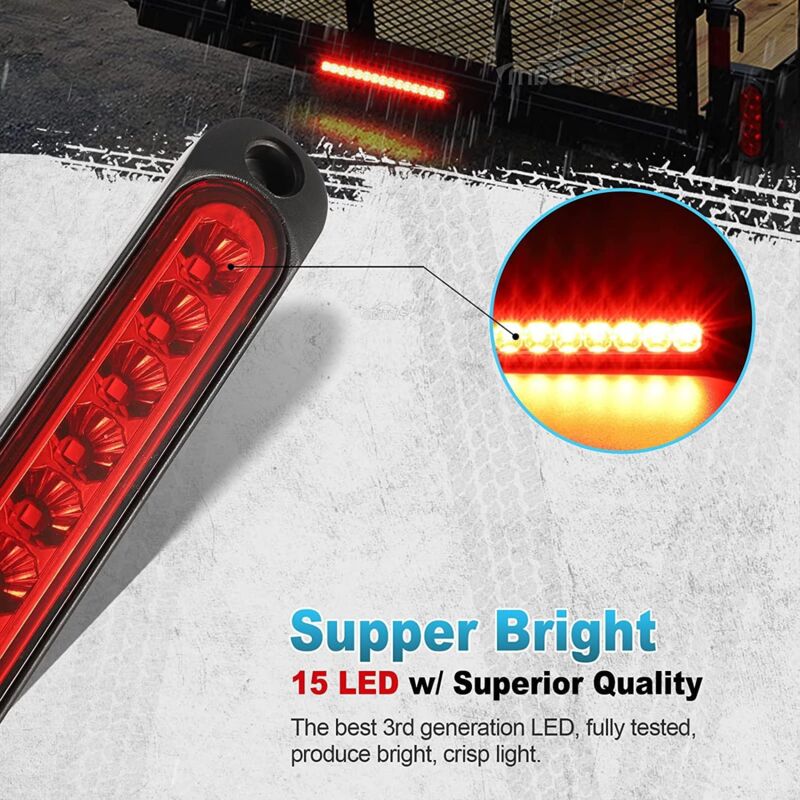 2 pcs 12-24V 15 LED Trailer Brake Tail Light Bar Waterproof Rear Lights Running Lights Identification Light V1188-MS-227-2578