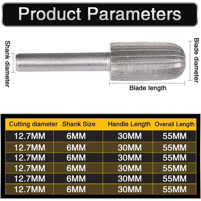 6 pcs Double Cut Tungsten ROtary Burr Set 6Mm Shank Tungsten Files Filing/Engraving/Grinding Bits For ROtary V1188-MS-227-2612