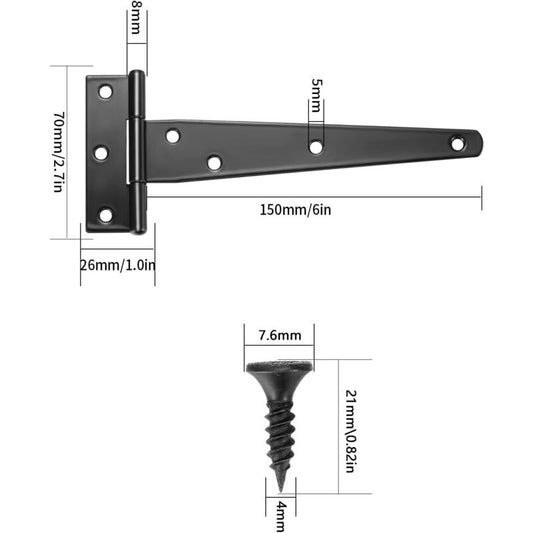 4 Pack Hinges, Black Barn Door Hinges, Door Hinges, Stainless Steel Flat Hinge For Gates, Closet - 6 Inch V1188-MS-227-2646