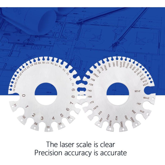 Stainless Steel 2-Sided ROund Wire Thickness Gauge For Measuring Non-Ferrous Wire And Metal, Tester Ruler V1188-MS-227-2687