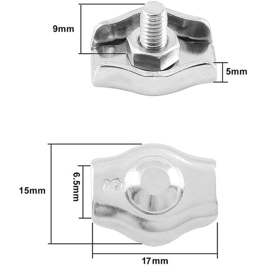20 pcs Wire ROpe Clips Steel Cable Clamp M3 Wire ROpe Clips For 1.5Mm-3Mm Steel Cable Stainless Steel Cable V1188-MS-227-2726