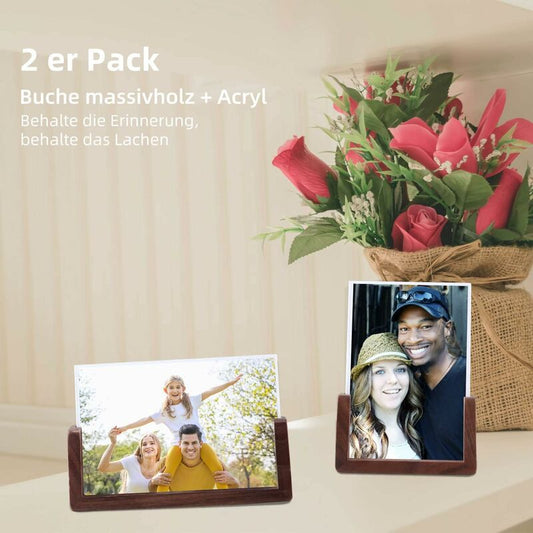 6 Inch Photo Frames 2 pcs Set, Wooden And Acrylic Glass Picture Frame For Tabletop Home Decor V1188-MS-227-2776