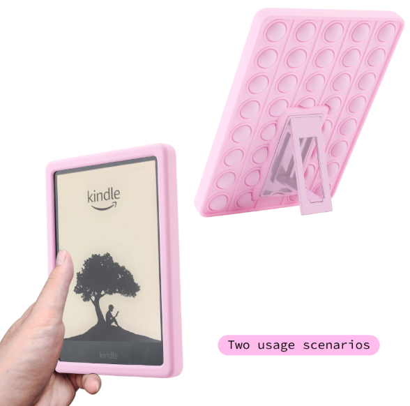Pop It Fidget Case for Kindle Paperwhite 5 (6.8") - Rainbow Silicone Protective Cover with Stand, Pink V1188-MS-305-023