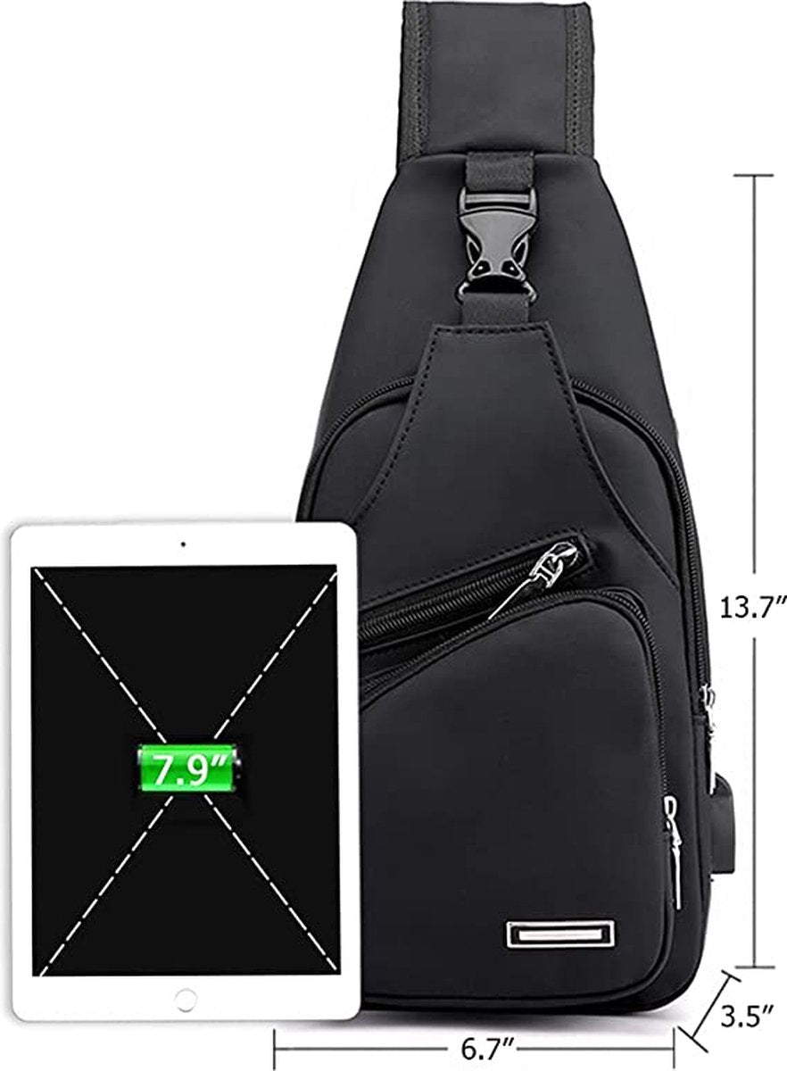 Fanny pack - Shoulder bag - With USB charging port - Men's - Chest bag - Anti-theft - Black V1188-MS-313-0049