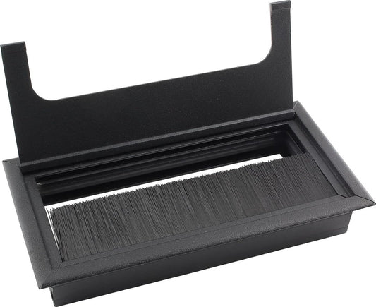 Noble Cable Grommet - Black Aluminum - Rectangle - Desk Cable Tray - Cable Hole with Brush Closure - Cable V1188-MS-313-0087