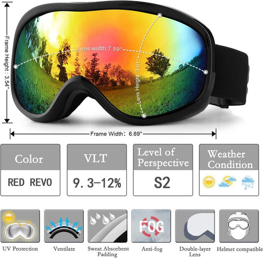 Ski goggles to wear over glasses, with double-layered lenses, anti-fog treatment and UV protection. Suitable V1188-MS-313-0162
