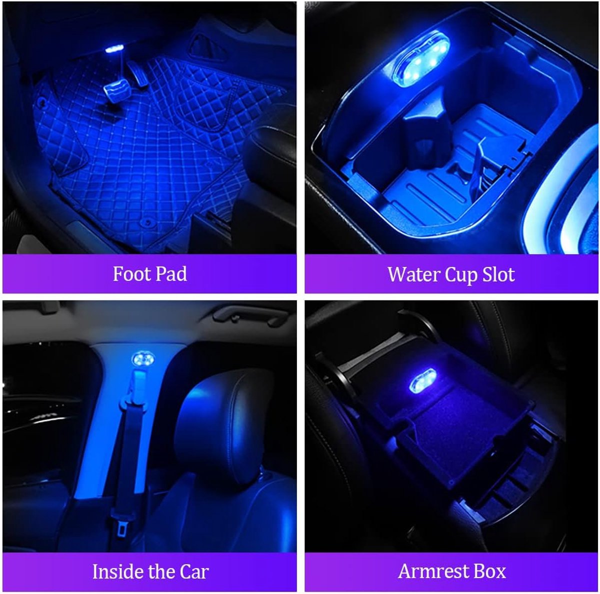 Set of 2 LED car interior lights, 7-color ambient lighting, USB rechargeable reading lights, portable V1188-MS-313-0201