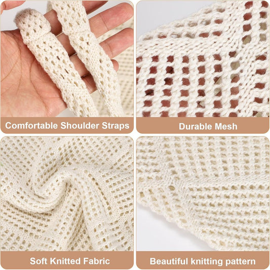 Crochet tote bag - Women's knitted beach bag - Knit - Summer hobo bag - Vacation - Boho - Tote bag (beige) V1188-MS-313-0312