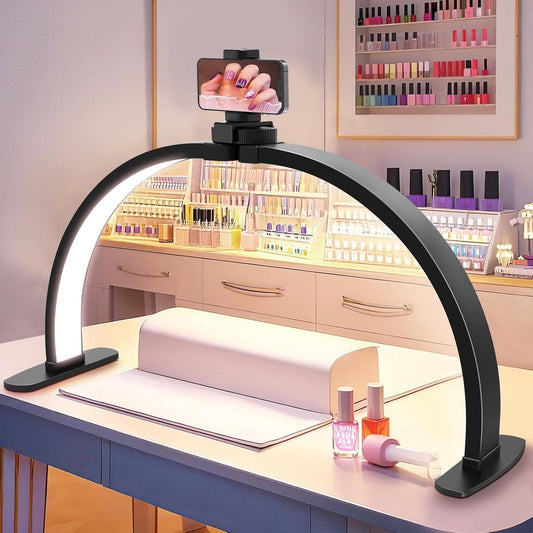 Desk Lamp - Manicure Lamp - Nail Technician Desk Lamp - Half-Moon Lamp - Large LED Tech Table Lamp with Phone V1188-MS-313-0348