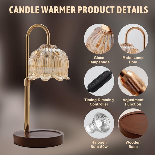 Candle Lamp - Candle Warmer - Candle Warmer with Dimmer - Electric Candle Lamp with Timer - For Scented Jar V1188-MS-313-0375