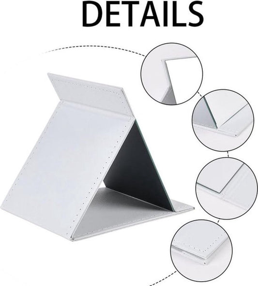 Folding tabletop mirror with PU leather cover - 125 x 17 cm - Portable travel mirror with stand - Makeup V1188-MS-313-0411