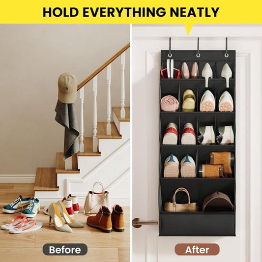 Hanging Shoe Organizer - Shoe Storage - 15 Large Compartments - Met Haken - Over-the-Door Organizer - V1188-MS-313-0417