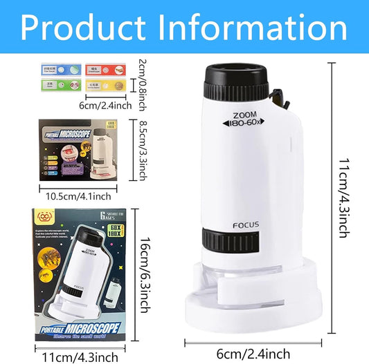 Microscope - Children's Microscope - Portable Pocket Microscope - Mini 60X-180X - Kids Exploration Kit - for V1188-MS-313-0424