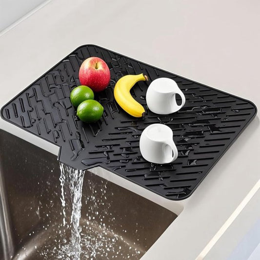 Silicone dish draining mat with integrated rim, heat-resistant, eco-friendly, waterproof, and non-slip. Ideal V1188-MS-313-0426