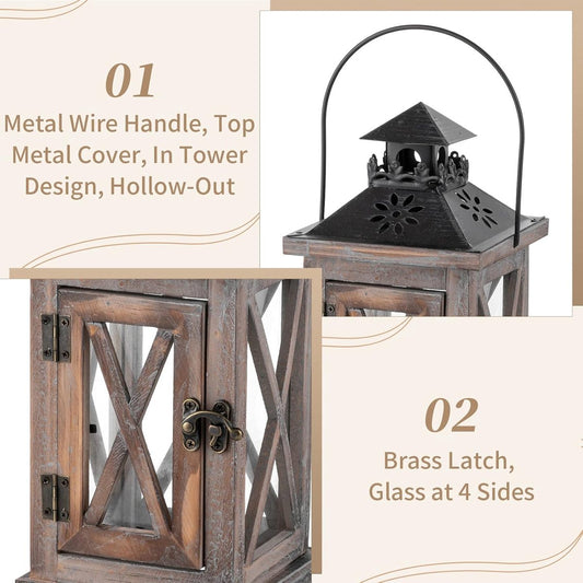 Vintage Wooden and Metal Lantern Candle Holder, Decorative Lantern Stand for Outdoor Country Wedding V1188-MS-313-0471