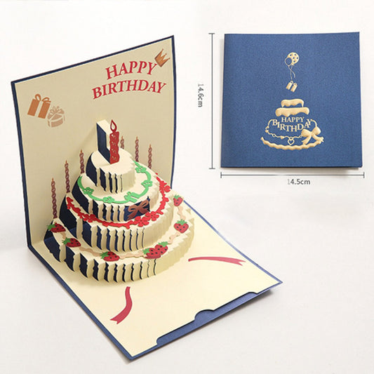 10 pcs Greeting cards - Blue pop-up birthday cake card - 3D birthday card - Pop-up cards - Cake greeting V1188-MS-313-0492
