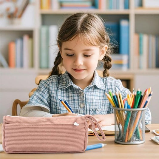 Corduroy Pencil Case - Cute pencil case with a practical zipper - Makeup bag - Suitable for school-aged V1188-MS-313-0523