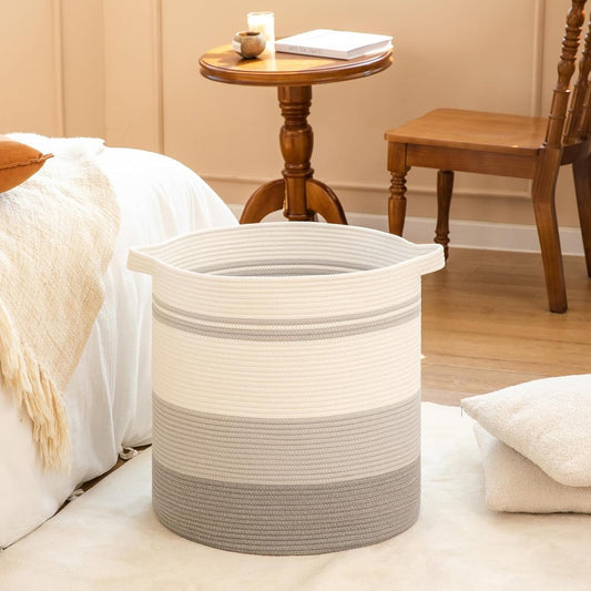 Laundry basket with handles, decorative basket for living room, woven storage basket for toys, cushions, V1188-MS-313-0650