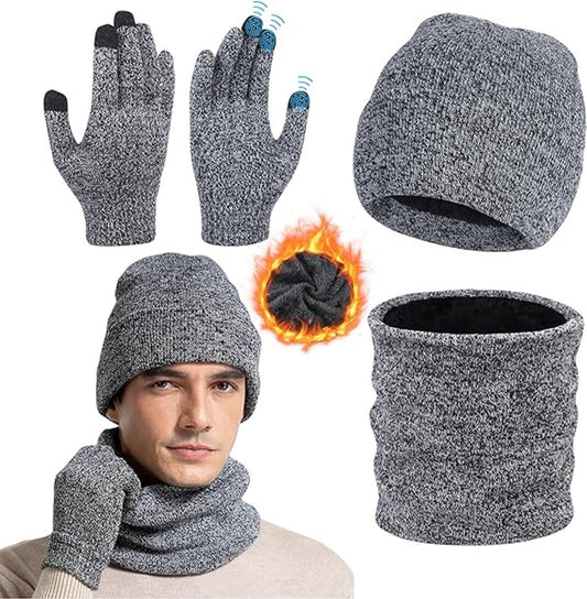 Beanie - Cotton beanie - Warm winter beanie - Scarf - Gloves - Touchscreen gloves - Ski mask - 3-in-1 beanie V1188-MS-313-0940
