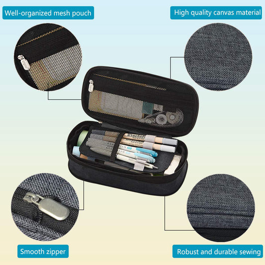 Pencil Case - Grijs - Pencil Case for Boys and Girls - Canvas - Large Capacity - School Pencil Case - Back to V1188-MS-313-0961