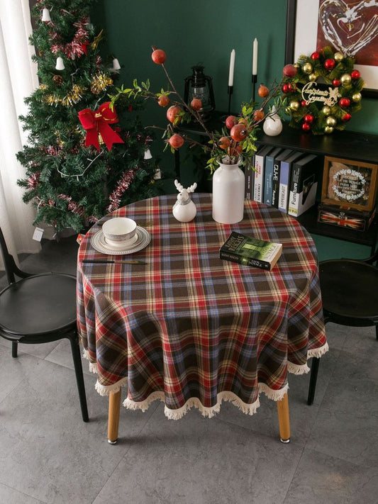 Round checkered tablecloth - Vintage round tablecloth - Party decoration - Checkered tablecloth - Festive V1188-MS-313-0977