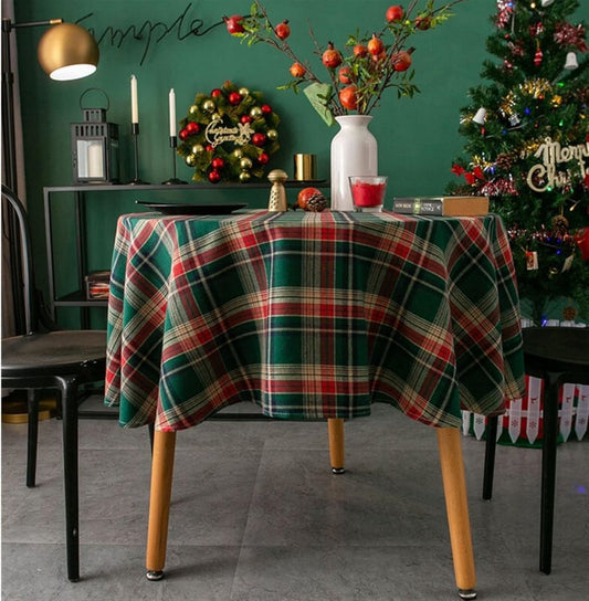 Round checkered tablecloth - Vintage round tablecloth - Party decoration - Checkered tablecloth - Festive V1188-MS-313-0978