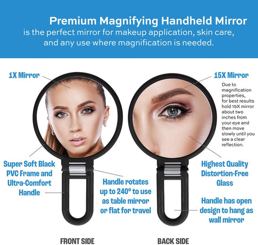 Pocket Mirror - 15x Magnifying Pocket Mirror - Pocket Mirror - Portable Travel Mirror - Makeup Mirror - V1188-MS-313-1108