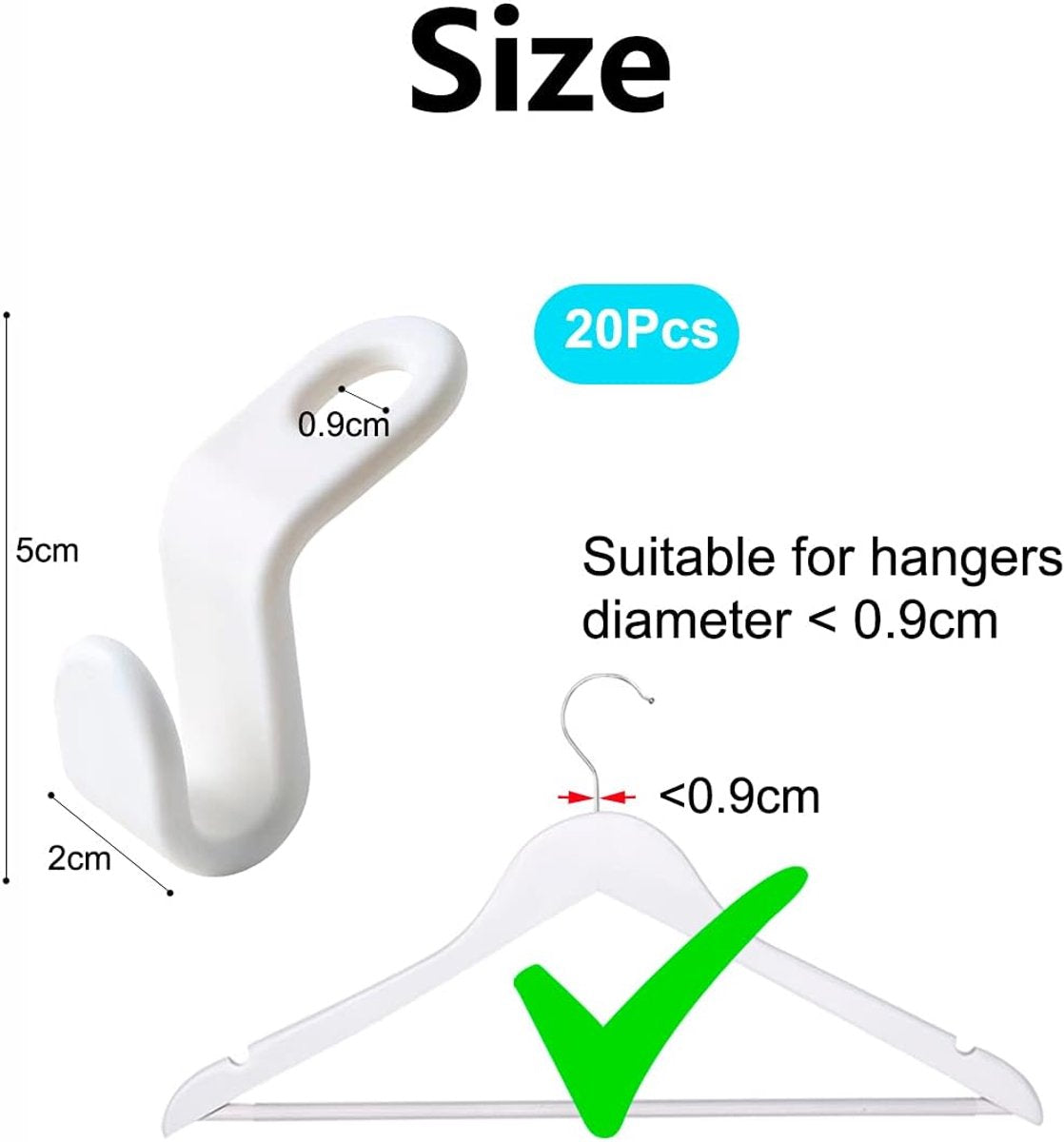 Hook - Connecting hook for hangers - 20 Hanger hooks - Ideal space saver for your wardrobe - Wit V1188-MS-313-1112
