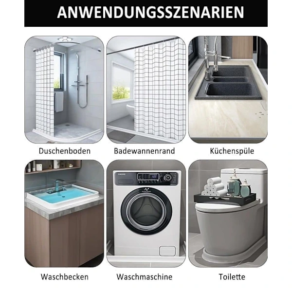 2m Self-Adhesive Shower Strip, 4cm High Waterproof Rubber Strip for Bathroom and Kitchen, Shower Threshold / V1188-MS-318-4-03