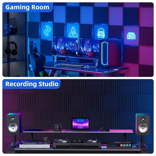 12 Self-Adhesive Acoustic Panels, 30x30x5cm, Black Sound-Absorbing Foam for Effective Sound Insulation V1188-MS-325-0017