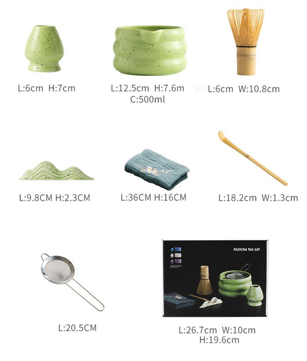 7-Piece Ceramic Matcha Tea Set with Bowl Whisk and Accessories, Green V1188-MS-325-0026