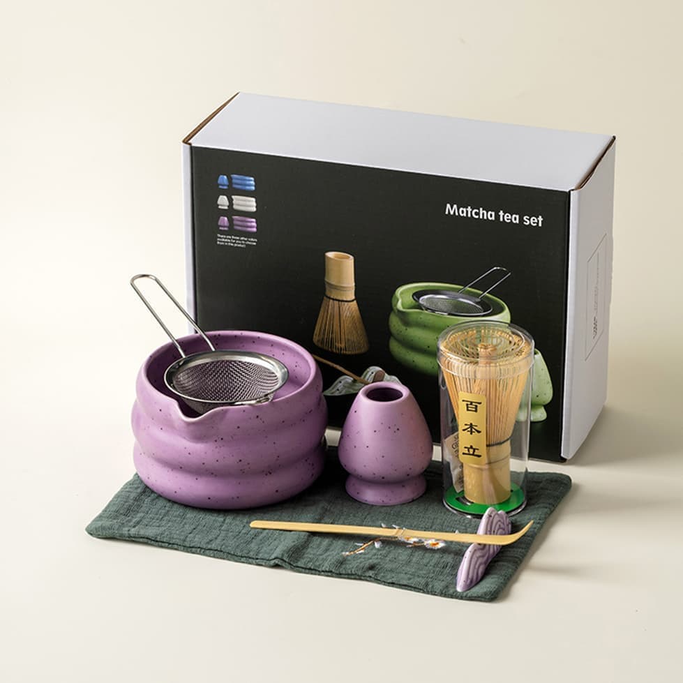 7-Piece Ceramic Matcha Tea Set with Bowl Whisk and Accessories, Purple V1188-MS-325-0028