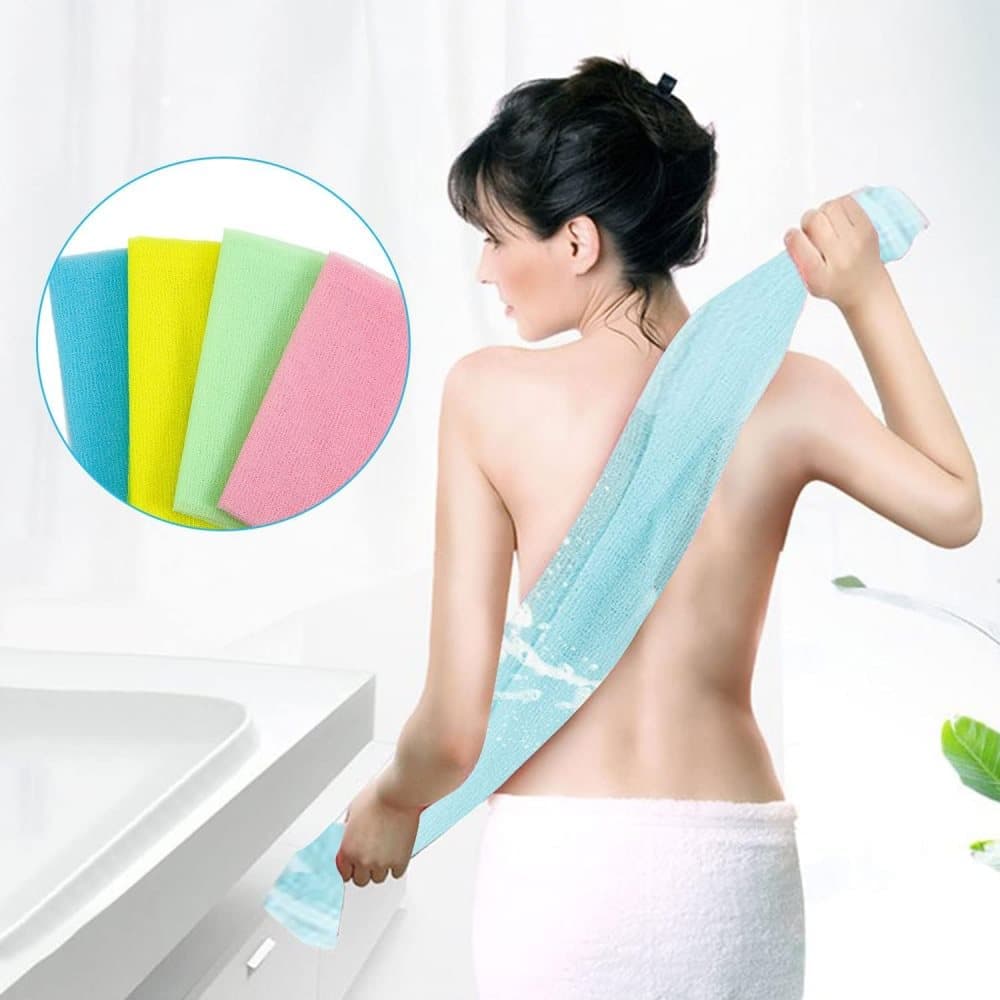4pcs Multicolor Nylon Japanese Exfoliating Shower Scrub Washcloth Towel, Soft Body Cleaning Sponges V1188-MS-325-0048