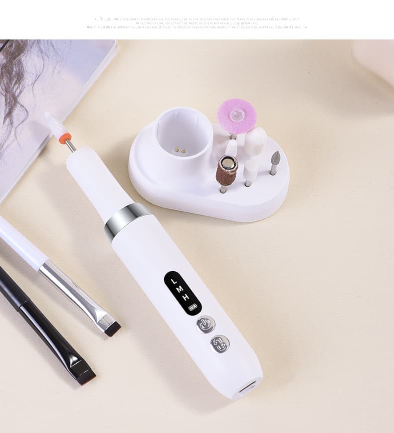 Electric nail file 12 grinding heads rechargeable 15000RPM adjustable speed multifunctional, White V1188-MS-325-0071