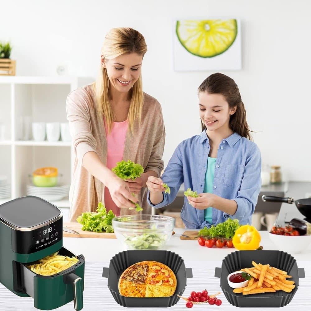 2-Pack Air Fryer Silicone Basket, Non-Stick Reusable Easy to Clean, Gray V1188-MS-325-0073