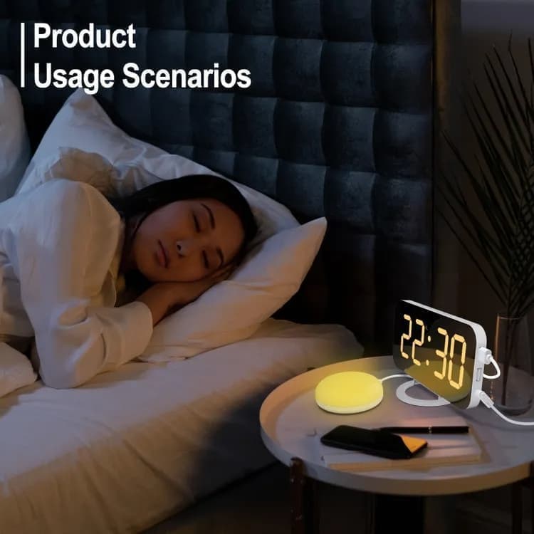 Digital Alarm Clock with Bed Shaker for Heavy Sleepers, LED Mirror Display, Compatible with Philips, Yellow V1188-MS-325-0077