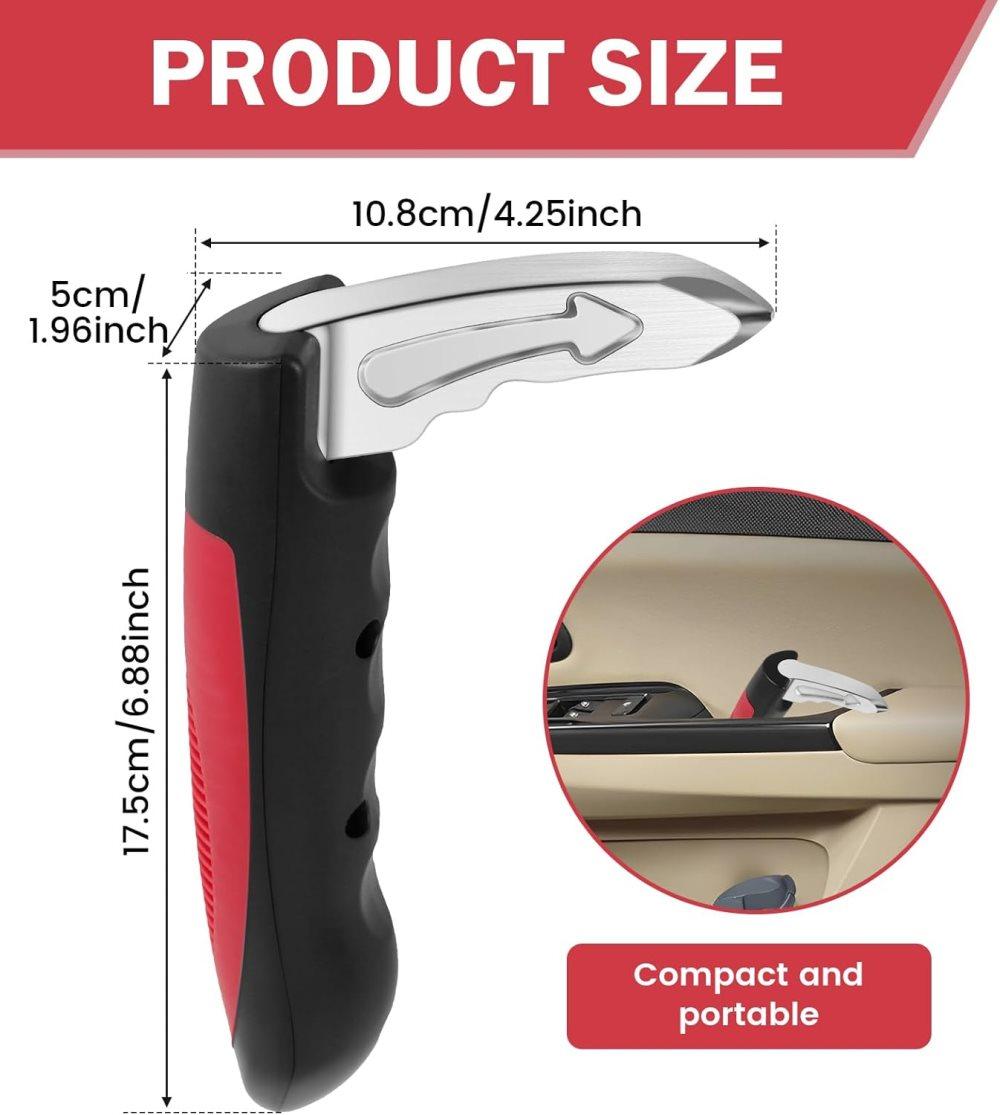 2 pcs Car Support Handles for Elderly, Emergency Hammer, Compatible with Vehicles, 12.5 x 3.1 inches, Red V1188-MS-325-0079
