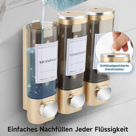 3-Pack Wall Mounted Soap Dispenser, 300ml x3, 3-Compartment Shower Dispenser for Shampoo & Soap, Metallic V1188-MS-325-0125