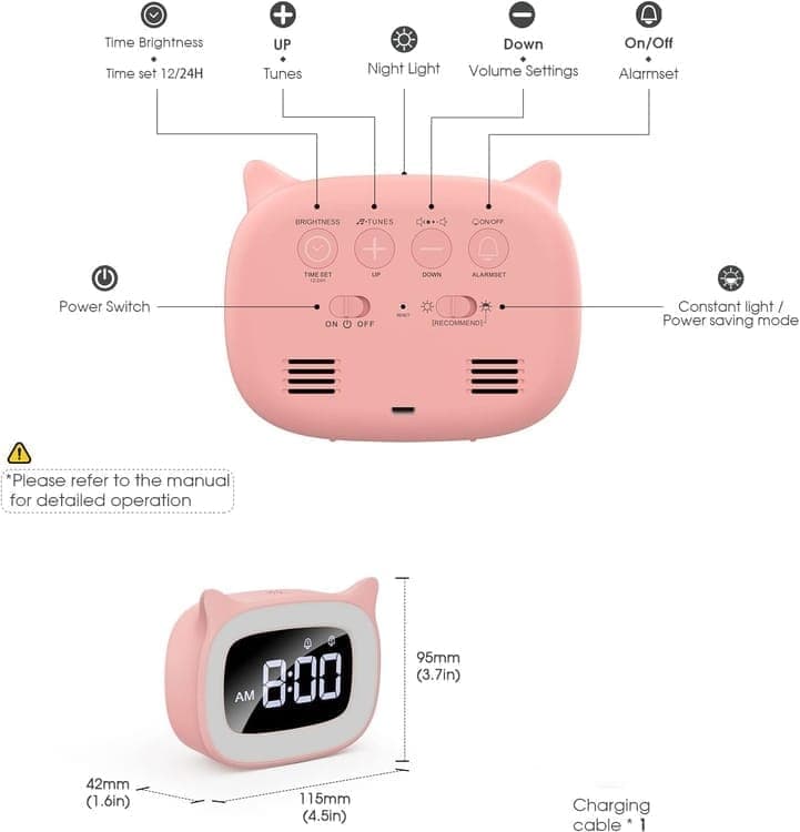 Digital LED Alarm Clock with Silent Operation, 5 Volume Levels, 5-Color Night Light, 18 Natural Sounds, V1188-MS-325-0175