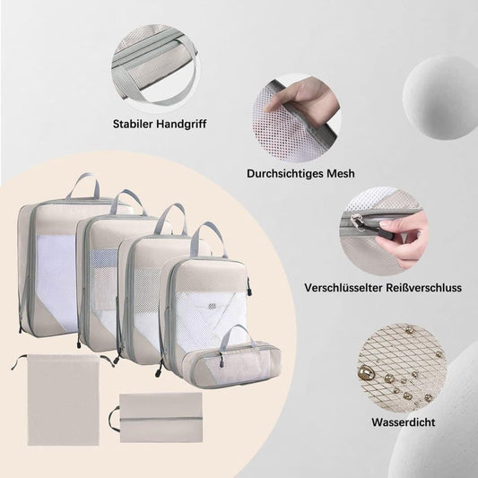 7-Piece Lightweight Travel Compression Bags for Suitcase & Backpack, Beige V1188-MS-325-0228