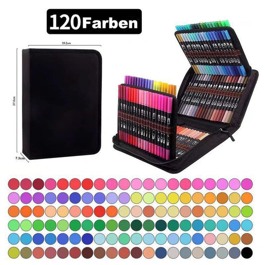 12 Watercolor Pens Double-Ended Washable for Creative Painting with Fine and Broad Tips, 12 Colors, 120-pack V1188-MS-325-0292