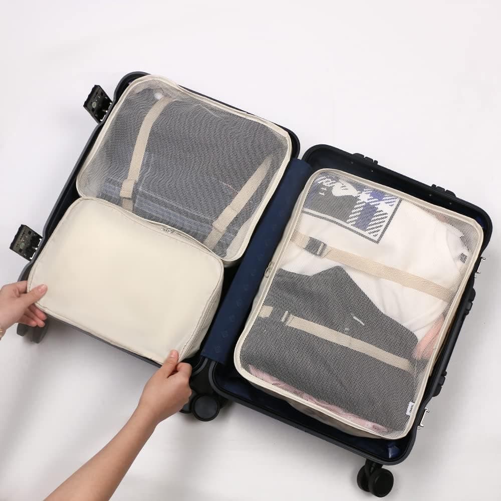 8-Piece Lightweight Water Resistant Travel Organizer for Bags, Beige V1188-MS-325-0294