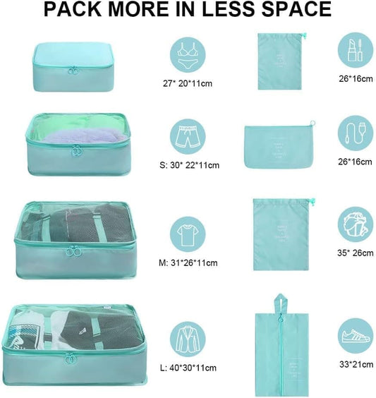 8-Piece Water Resistant Lightweight Travel Organizer for Bags, Blue V1188-MS-325-0296