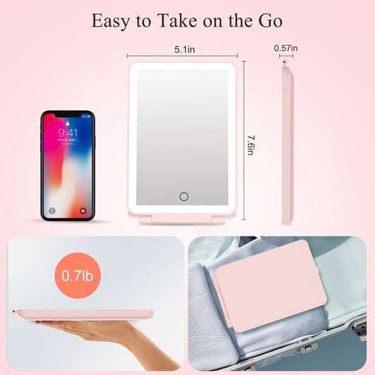 Rechargeable Portable Foldable Makeup Mirror with 3 Color Modes Adjustable Lighting V1188-MS-325-0300